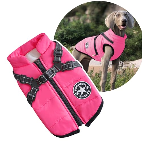 2-in-1 Hundegeschirr für große Hunde, Wintermantel, warme Hundejacke, kaltes Wetter, gepolsterte Hundeweste, Kleidung für große Hunde, Rosa von Oncpcare