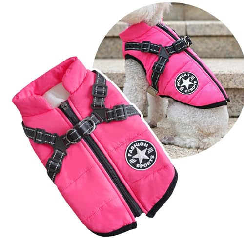 Hundejacke mit Geschirr für kleine Hunde, Hunde-Sportweste für draußen, warmer Haustierwintermantel für Katzen, Welpen, kleine Hunde, Pink von Oncpcare