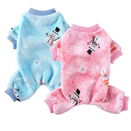 Oncpcare 2 Pack Fuzzy Fleece Hunde-Pyjamas, weicher warmer Hundemantel, Hund Jumpsuit Shirt Baumwolle Kleidung für kleine Hunde und Katzen von Oncpcare