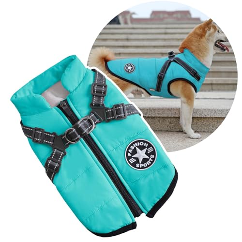 Oncpcare 2-in-1 Hundegeschirr für große Hunde, Wintermantel, warme Hundejacke, kaltes Wetter, gepolsterte Hundeweste, Kleidung für große Hunde, Aquamarin von Oncpcare