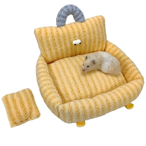 Oncpcare Gemütliches Meerschweinchen-Sofa – niedliche Hasen-Couch mit Kissen, Kaninchenbett, Matte, gepolstertes Haustier-Sofa, Bett für Kaninchen, Frettchen, Hamster, Chinchilla, Kleintiere (gelb) von Oncpcare