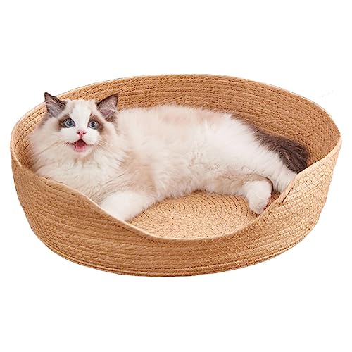 Oncpcare Handgewebtes Stroh-Katzenbett für Hauskatzen, 30,5 cm, Haustier-Kratzschlafbett, rundes Lounge-Bett, Haustier-Kratzschlafbett, rundes Lounge-Bett für Kätzchen, Kleintiere von Oncpcare