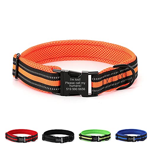 Oncpcare Personalisiertes Hundehalsband, gepolstertes Hundehalsband, individuelle Gravur mit Haustiernamen, reflektierend graviertes Hundehalsband von Oncpcare