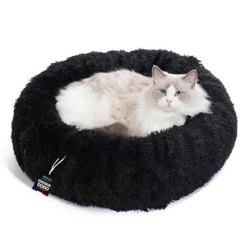 One PETS-TOP® Katzenbett [mit waschbarem Bezug] - Hundebett, Hundekissen kleine Hunde, Hundekorb, Hundekörbchen, Cat Bed, Langer Plüsch, 50 cm Durchmesser Schwarz von One PETS-TOP