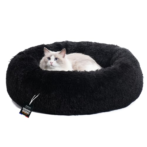 One PETS-TOP® Katzenbett [mit waschbarem Bezug] - Hundebett, Hundekissen kleine Hunde, Hundekorb, Hundekörbchen, Cat Bed, Langer Plüsch, 60cm Durchmesser Schwarz von One PETS-TOP