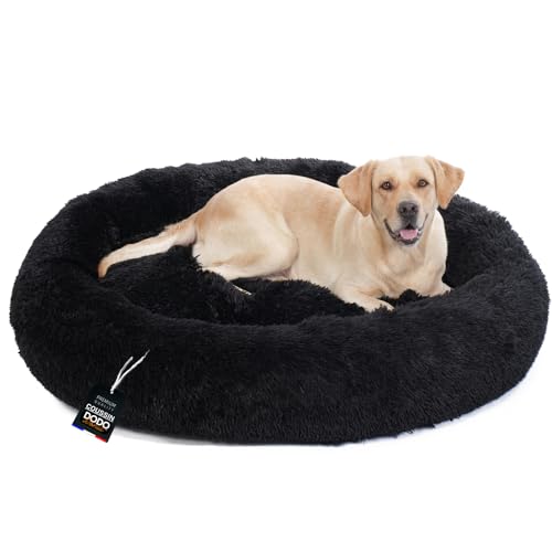 One PETS-TOP Hundebett Waschbar, Katzenbett, Donut Kissen, vollkommen herausnehmbar, Langer Plüsch, 115cm Durchmesser Schwarz von One PETS-TOP