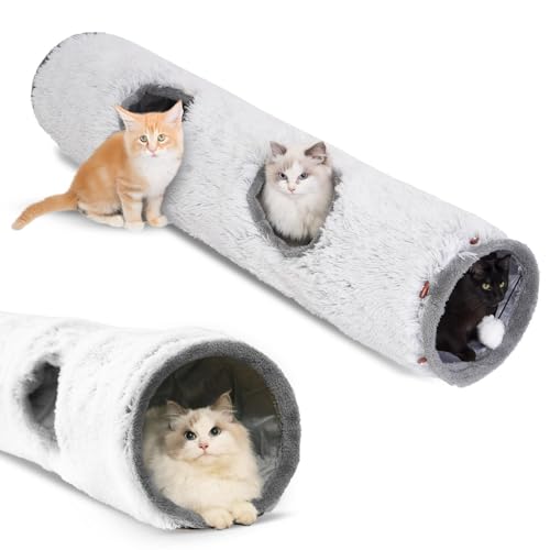 One PETS-TOP Katzentunnel lang, XXL Katzentunnel Große Katzen, Rascheltunnel für Katzen, Interaktives Katzenspielzeug für drinnen aus weichem Plüsch von One PETS-TOP