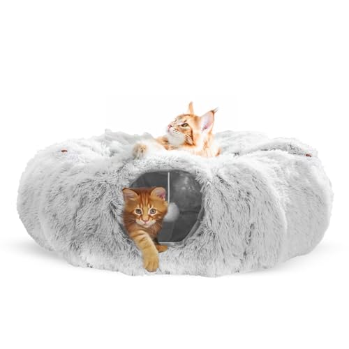 One PETS-TOP Katzentunnel Rund Mit Schlafplatz, Katzentunnel XXL Große Katzen, Rascheltunnel Für Katzen, Katzen Tunnel XXL Ultra weiche Runde Donut Form mit Spiel von One PETS-TOP