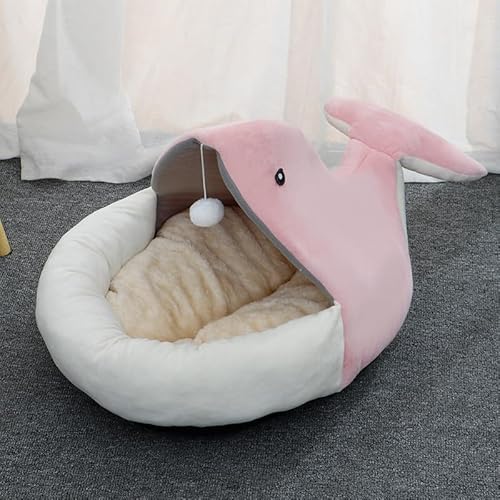 One for Pets Ultraweiches halbgeschlossenes Katzenbett mit Teaser, rosa Wal, Größe M von One for Pets