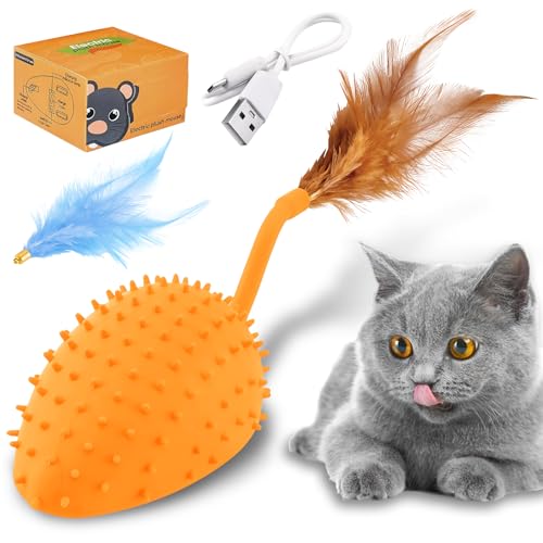 OneNine Katzenspielzeug Elektrisch Spielmaus, Katzenspielzeug Maus, Elektrisches Katzenspielzeug Mit Federschwanz, Cat Toys, Spielzeug Katze mit USB Kabel für Katzenauslauf und Gegen Langeweile von OneNine