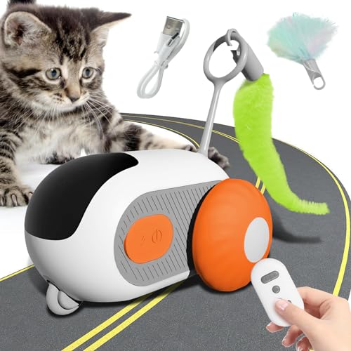 OneNine Katzenspielzeug Elektrisch, Interaktives Katzenspielzeug, Katzenspielzeug Selbstbeschäftigung mit Fernbedienung, USB-Ladegerät und 2 Ersatzschwänzen, Cat Toys von OneNine