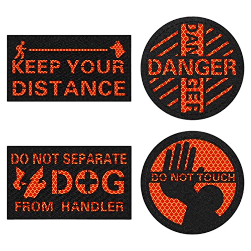 OneTigris 4 Stück Hunde Patches Orange/Schwarze, Hi-Vis Reflektierendes Material Lasergeschnittenes Design Aufnäher Geeignet für Hundegeschirren von OneTigris