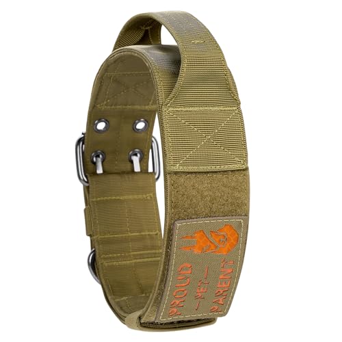 OneTigris 5cm Breites Hundehalsband mit Griff und Patch für Große Hunde Braun XL von OneTigris