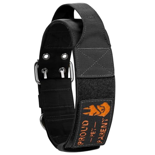 OneTigris 5cm Breites Hundehalsband mit Griff und Patch für Große Hunde Schwarz L von OneTigris