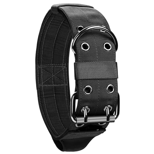 OneTigris 5cm Breites Hundehalsband mit Griff und Patch für Große Hunde Schwarz XL von OneTigris