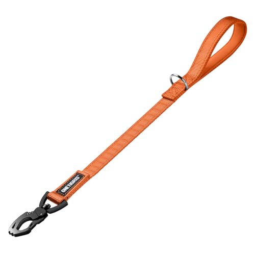 OneTigris Bolt Kurzführer Hund 52cm, Hundeleine Kurz mit Tiger Zahn Metallclip und Weiche Polsterung, Reflektierend Nylon Hundeleine Geeignet für Mittlere Große Hunde Orange von OneTigris