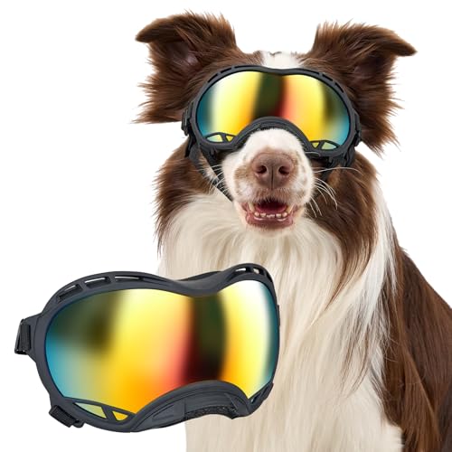 OneTigris Hundebrille, Sonnenbrille für Hunde Winddicht und staubdicht mit UV-Schutz, Langlebig und komfortabel Einstellbar Hundesonnenbrille für Schnee, Outdoor-Abenteuer, Auto - M von OneTigris