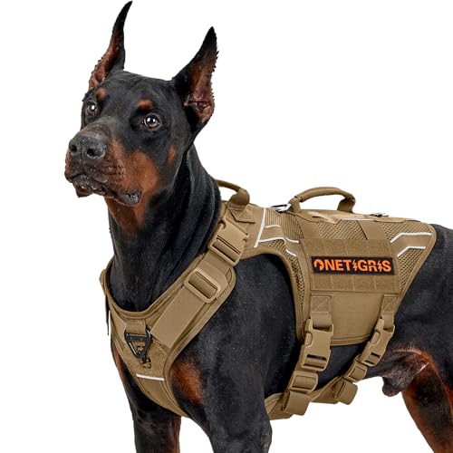 OneTigris Hundegeschirr, AIRE ARMOR Mesh Einstellbar Sicherheitsgeschirr mit 2 Griffe und 3 D-Ringen No-Pull Brustgeschirr Reflektierend Atmungsaktiv für Große/Mittlere Hunde - Braun L von OneTigris