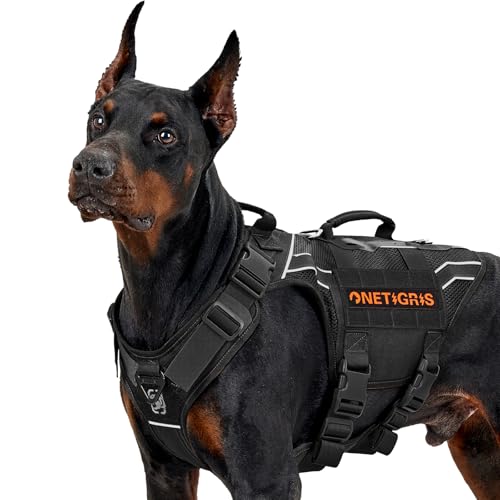 OneTigris Hundegeschirr, AIRE Armor Mesh Einstellbar Sicherheitsgeschirr mit 2 Griffe und 3 D-Ringen No-Pull Brustgeschirr Reflektierend Atmungsaktiv für Große/Mittlere Hunde - Schwarz L von OneTigris