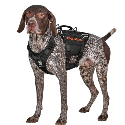 OneTigris Hundegeschirr, AIRE ARMOR Mesh Einstellbar Sicherheitsgeschirr mit 2 Griffe und 3 D-Ringen No-Pull Brustgeschirr Reflektierend Atmungsaktiv für Große/Mittlere Hunde - Schwarz M von OneTigris