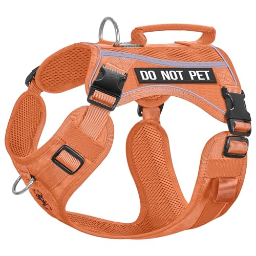 OneTigris Hundegeschirr, Boots Mesh Atmungsaktiv Geschirr Schnelltrocknend Brustgeschirr mit Reflektierendes, 2 D-Ringen, komfortablem Griff Sicherheitsgeschirr für Große/Mittlere Hunde - Orange M von OneTigris