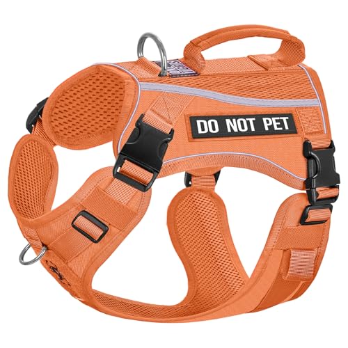 OneTigris Hundegeschirr, BOOTS Mesh Atmungsaktiv Geschirr Schnelltrocknend Brustgeschirr mit Reflektierendes, 2 D-Ringen, komfortablem Griff Sicherheitsgeschirr für Große/Mittlere Hunde - Orange XL von OneTigris