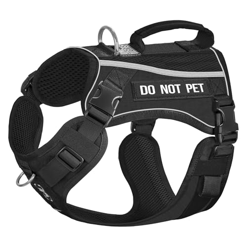 OneTigris Hundegeschirr, Boots Mesh Atmungsaktiv Geschirr Schnelltrocknend Brustgeschirr mit Reflektierendes, 2 D-Ringen, komfortablem Griff Sicherheitsgeschirr für Große/Mittlere Hunde - Schwarz XL von OneTigris