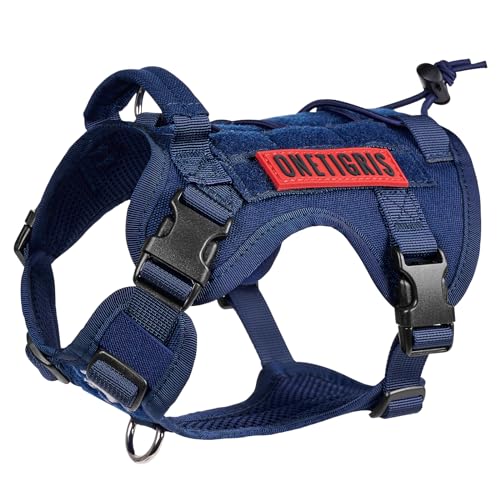 OneTigris Fire Watcher Taktisches Hundegeschirr, MOLLE Hundegeschirr mit 1 Griff und 2 D-Ringen Ohne D-Schließe, 1000D Nylon (XXS, Blau) von OneTigris