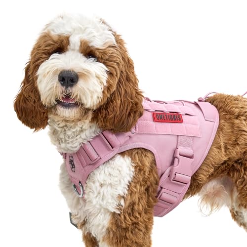 OneTigris Hundegeschirr, FIRE Watcher Taktische Geschirr MOLLE Sicherheitsgeschirr Service Hunde Hundeweste mit 1 Griffe und 2 No-Pull D-Ring 1000D Nylon (L, Rosa) von OneTigris