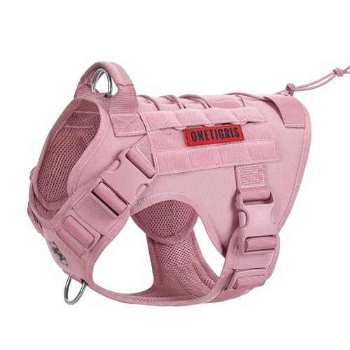 OneTigris Hundegeschirr, FIRE Watcher Taktische Geschirr MOLLE Sicherheitsgeschirr Service Hunde Hundeweste mit 1 Griffe und 2 No-Pull D-Ring 1000D Nylon (M, Rosa) von OneTigris