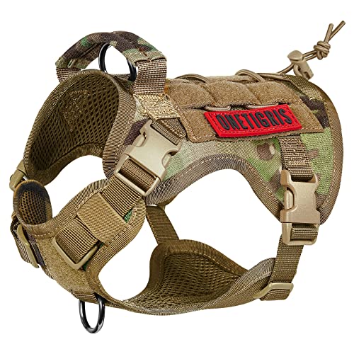 OneTigris Fire Watcher Taktisches Geschirr für Hunde – Molle – mit 1 Griff und 2 D-Ringen ohne D-Verschluss – Nylon 1000D – Größe S, Mehrfarbig von OneTigris