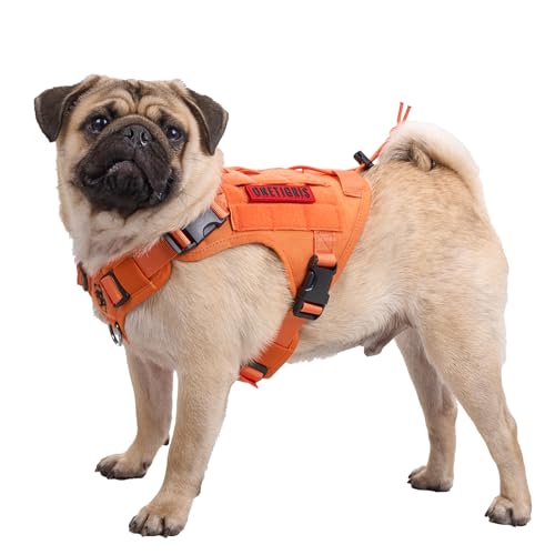 OneTigris Hundegeschirr, FIRE Watcher Taktische Geschirr MOLLE Sicherheitsgeschirr Service Hunde Hundeweste mit 1 Griffe und 2 No-Pull D-Ring 1000D Nylon (S, Orange) von OneTigris