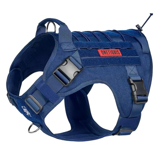 OneTigris Fire Watcher Taktisches Geschirr für Hunde – Molle – mit 1 Griff und 2 D-Ringen ohne D-Verschluss – Nylon 1000D – Größe XL, Blau von OneTigris