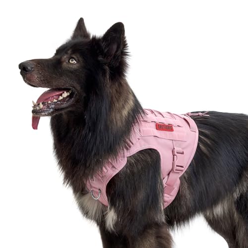 OneTigris Hundegeschirr, FIRE Watcher Taktische Geschirr MOLLE Sicherheitsgeschirr Service Hunde Hundeweste mit 1 Griffe und 2 No-Pull D-Ring 1000D Nylon (XL, Rosa) von OneTigris