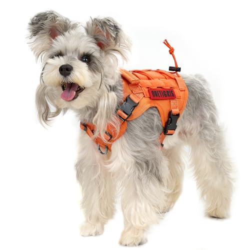 OneTigris Hundegeschirr, FIRE Watcher Taktische Geschirr MOLLE Sicherheitsgeschirr Service Hunde Hundeweste mit 1 Griffe und 2 No-Pull D-Ring 1000D Nylon (XS, Orange) von OneTigris