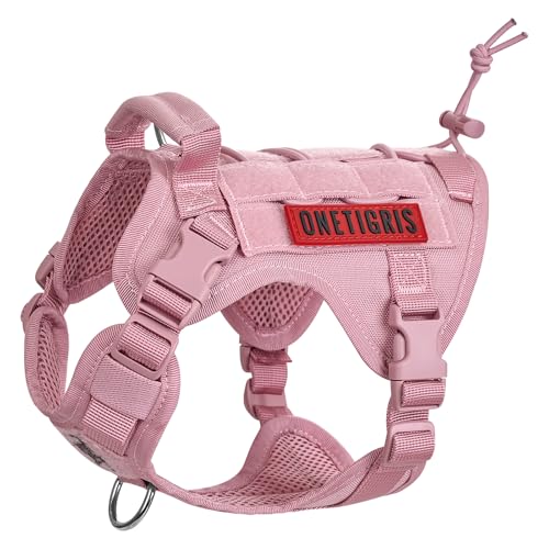 OneTigris Hundegeschirr, FIRE Watcher Taktische Geschirr MOLLE Sicherheitsgeschirr Service Hunde Hundeweste mit 1 Griffe und 2 No-Pull D-Ring 1000D Nylon (XS, Rosa) von OneTigris