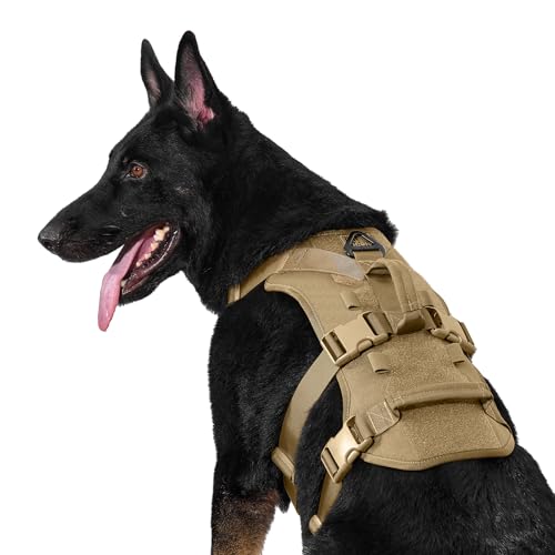 OneTigris Hundegeschirr, T-Bone Taktisches Geschirr mit 2 Griff Ausbruchsicher Einstellbar Brustgeschirr für Hunde Jagd Wandern Trainierung Spaziergang Outdoor-Aktivitäten (Braun, XL) von OneTigris