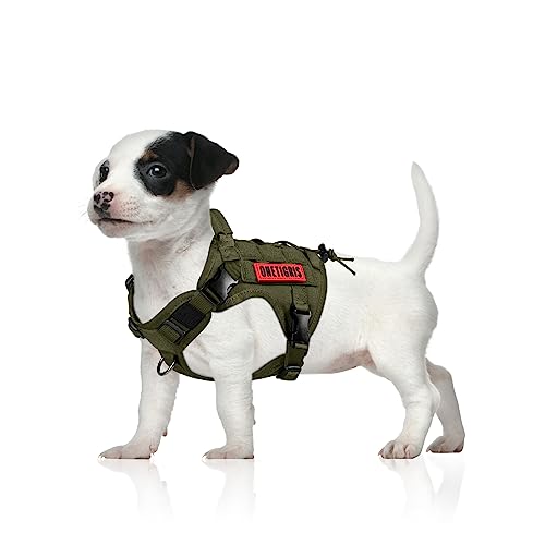 OneTigris Fire Watcher Taktisches Geschirr für Hunde – Molle – mit 1 Griff und 2 D-Ringen ohne D-Verschluss – Nylon 1000D – Größe XS, Grün von OneTigris