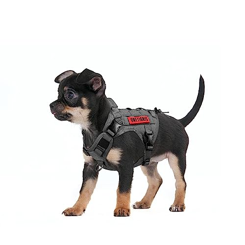 OneTigris Fire Watcher Taktisches Geschirr für Hunde – Molle – mit 1 Griff und 2 D-Ringen ohne D-Verschluss – Nylon 1000D – Größe XS, Grau von OneTigris