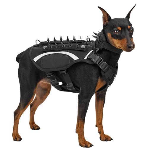 OneTigris Taktische Hundegeschirr mit Nieten, Schützendes Hundegeschirr mit Abnehmbarem Halsband, Dog Harness with Spike für Kleine/Mittelgroße Hunde Outdoor(XS) von OneTigris