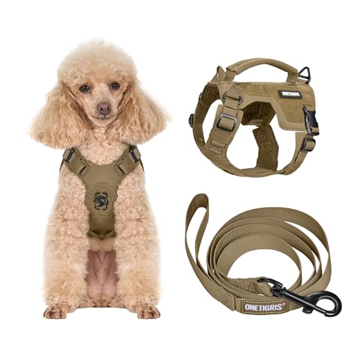 OneTigris Hundegeschirr und Leine Set, MINI Trooper Welpengeschirr mit Steuergriff für extra kleine/kleine mittelgroße Hunde Braun XXXS von OneTigris