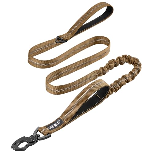 OneTigris Hundeleine 152cm-188cm, Bungee Jumping Design Leine Hund mit Tiger Zahn Metallclip und 2 Weiche Polsterung, Reflektierend Nylon Hundeleine Geeignet für Mittlere Große Hunde Braun von OneTigris