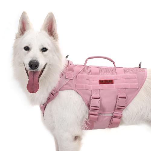 OneTigris No-Pull Hundegeschirr, AIRE MESH Einstellbar Sicherheitsgeschirr Ultra Atmungsaktiv für Große/Mittlere Hunde Brustgeschirr Hundeharness mit 2 Griffe Hundeweste (XL Rosa) von OneTigris