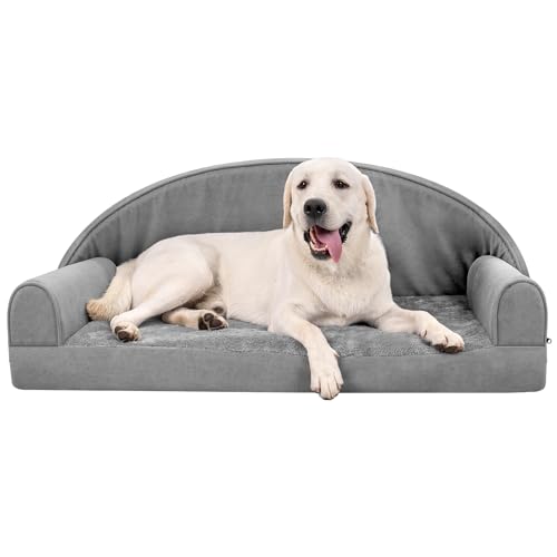 OneTigris Orthopädisches Hundebett mit Baldachin 117x71 cm, Memory Foam Hundekissen Waschbar Hundesofa Wasserdicht rutschfest Hundekorb für Kleine Mittelgroße Großer Hunde - Grau von OneTigris