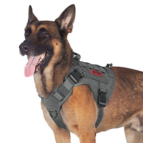 OneTigris Taktische Hundeweste Service Hundegeschirr MOLLE Hundeausbildung Geschirr 1000D Nylon, L, Grau von OneTigris