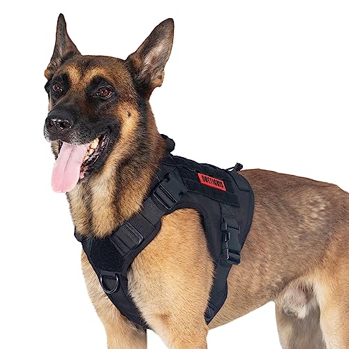 OneTigris Hundegeschirr, FIRE WATCHER Taktische Geschirr Sicherheitsgeschirr Hunde Hundeweste mit 1 Griffe und 2 D-Ring 1000D Nylon (L, Schwarz) von OneTigris