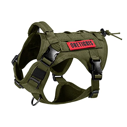 OneTigris Hundegeschirr, FIRE Watcher Taktische Geschirr MOLLE Sicherheitsgeschirr Service Hunde Hundeweste mit 1 Griffe und 2 No-Pull D-Ring 1000D Nylon (S, Grün) von OneTigris