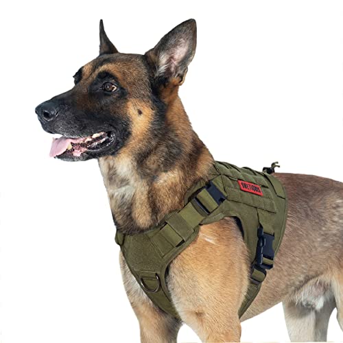 OneTigris Hundegeschirr, FIRE Watcher Taktische Geschirr MOLLE Sicherheitsgeschirr Service Hunde Hundeweste mit 1 Griffe und 2 No-Pull D-Ring 1000D Nylon (S, Grün) von OneTigris