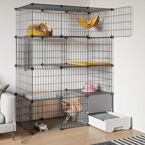 Oneluck Katzenkäfig mit Katzentoilette, 4-stöckig, großes Laufstall, abnehmbarer Metalldraht, Hundehütte, großer Trainingsplatz, ideal für 1–2 Katzen, 104,9 cm L x 45,2 cm B x 140 cm H von Oneluck