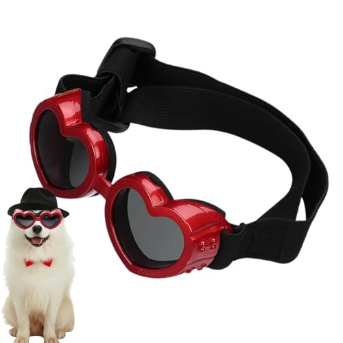 Onkujlpst Herz-Sonnenbrille für Hunde,Herzförmige Hunde-Sonnenbrille,UV-Schutzbrille für Haustiere | UV-Schutz-Hundesonnenbrille mit verstellbarem Riemen, Haustierbrille für Hunde, Welpen-Sonnenbrille von Onkujlpst